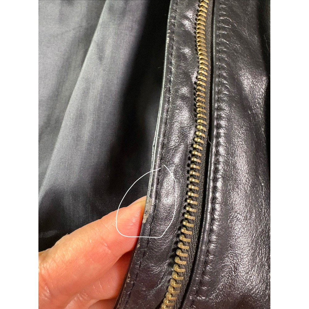 Vintage 80s Leather Bomber Jacket Women XS Black Pleated Moto Biker Powerful Zip - Picture 8 of 10